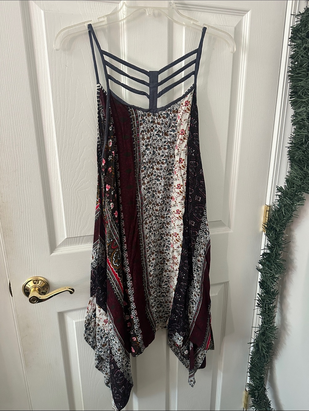 Kori Asymmetrical Strappy Patchwork Dress in Burgundy and Navy